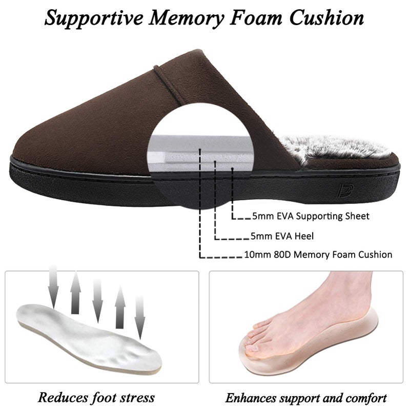 DL Men's Memory Foam Slippers with Fuzzy Plush Lining, Dark Brown, 9-10 - Image 3